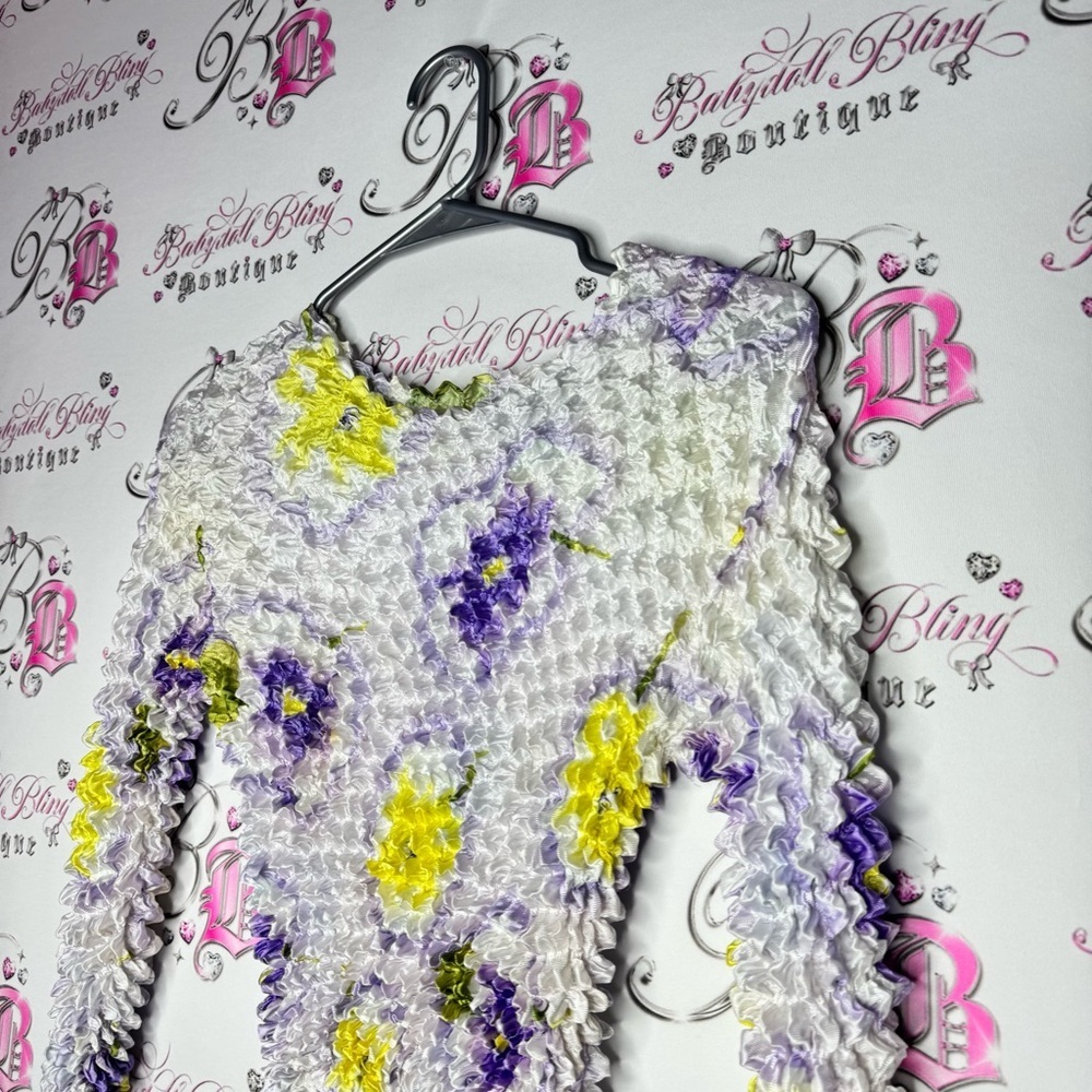 Bubble top 2000s y2k floral stretchy one size fits all iconic lavender lilac - Picture 5 of 10
